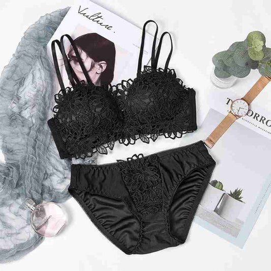Bra & Panty Set Embroidered Red Lingerie Set